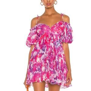 Rococo Sand Pink Purple Tie-Dye Off-Shoulder Mini Dress